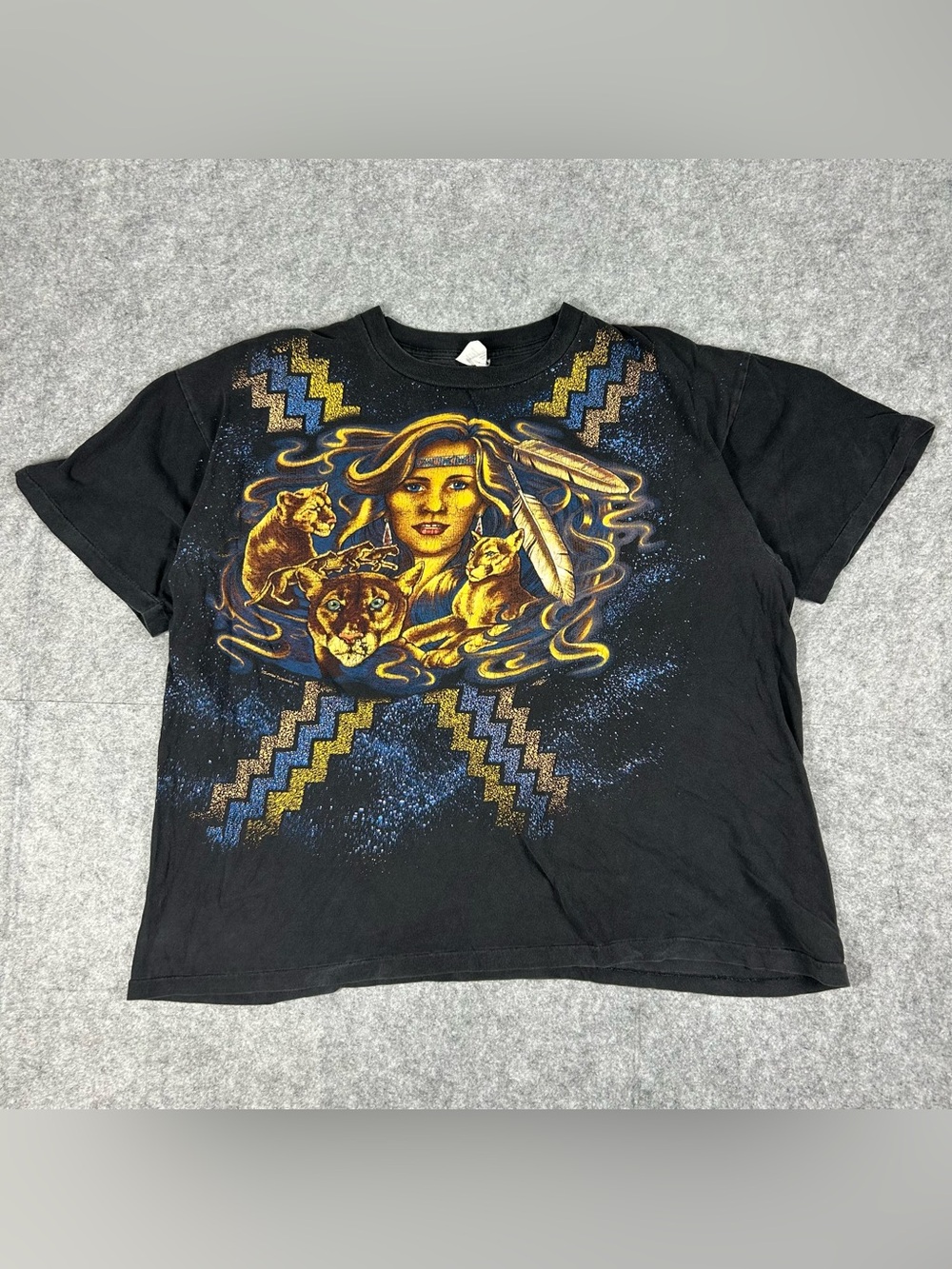 Vintage 90s American Thunder Native Animal AOP Nature T Shirt Size XL